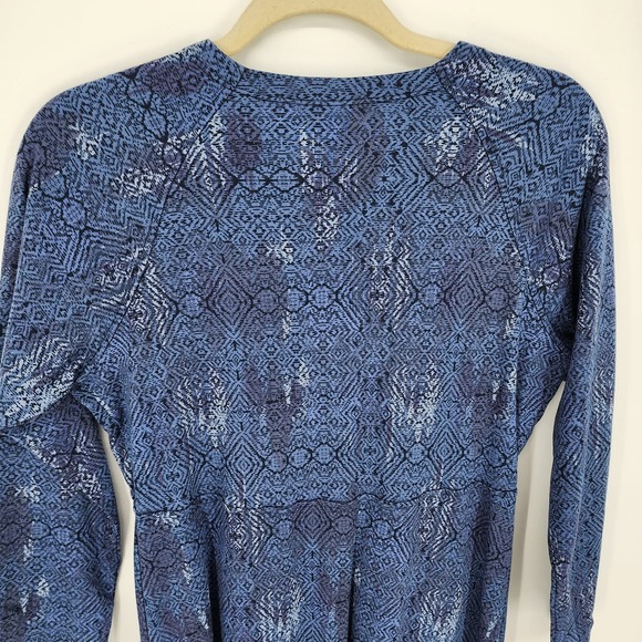 Patagonia Metairie Dress M Surplice V Neck Organic Cotton A Line Flare Navy Blue - Picture 10 of 13